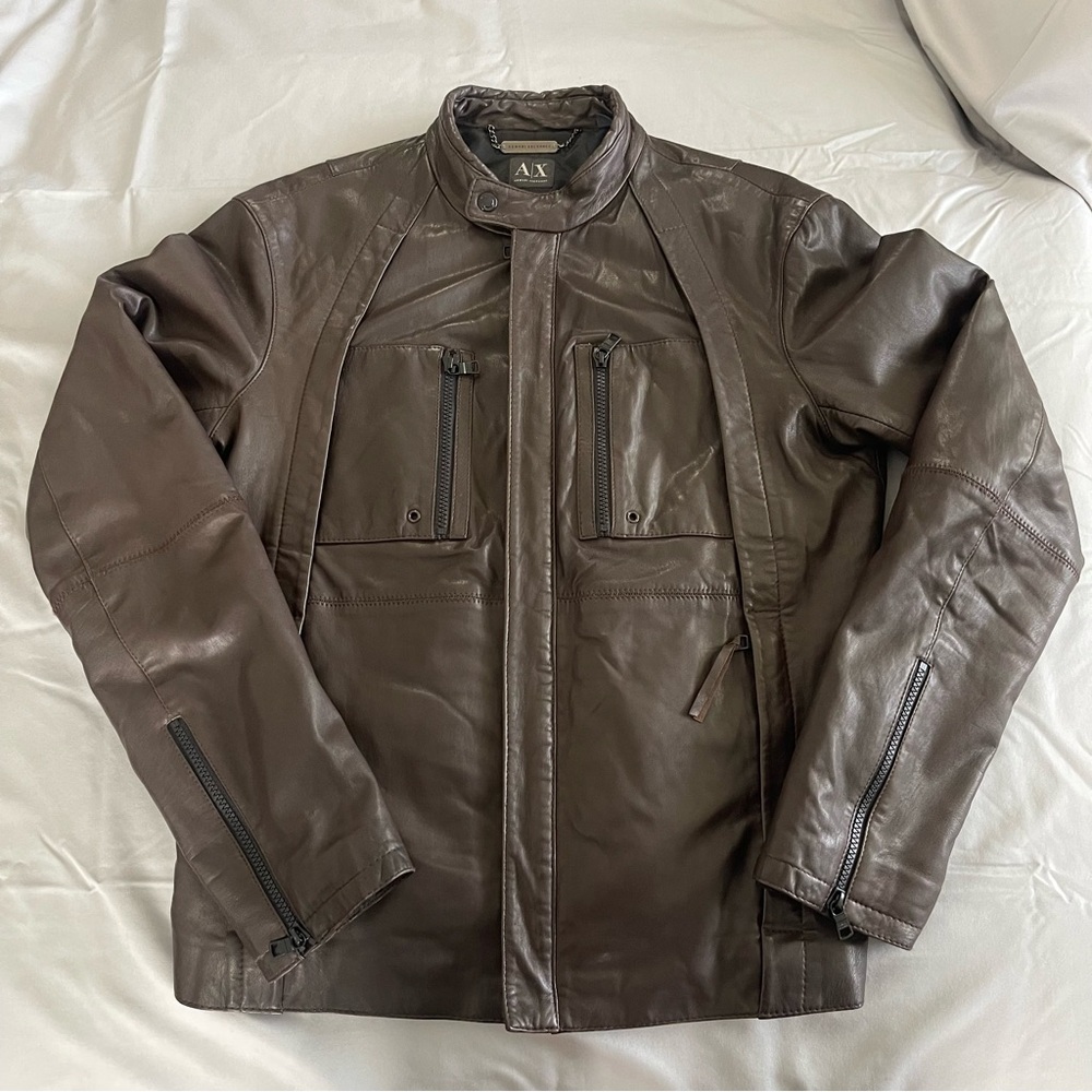 Armani Exchange Men's Brown Leather Jacket